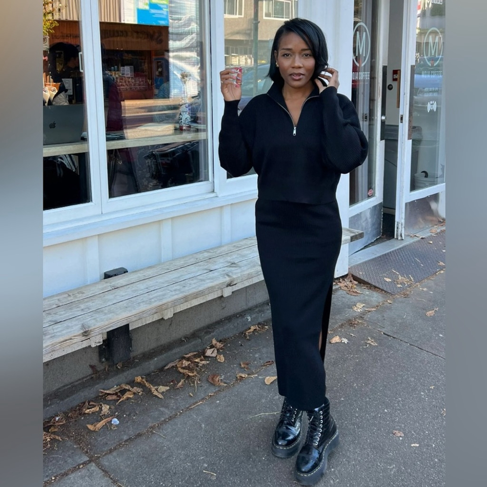 BRUNETTE THE LABEL Elegant Black Knit Ribbed Skirt - Picture 5 of 7